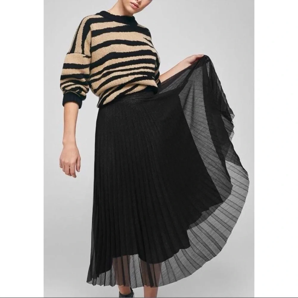 Anine Bing Black Lovisa Pleated Metallic Midi Skirt